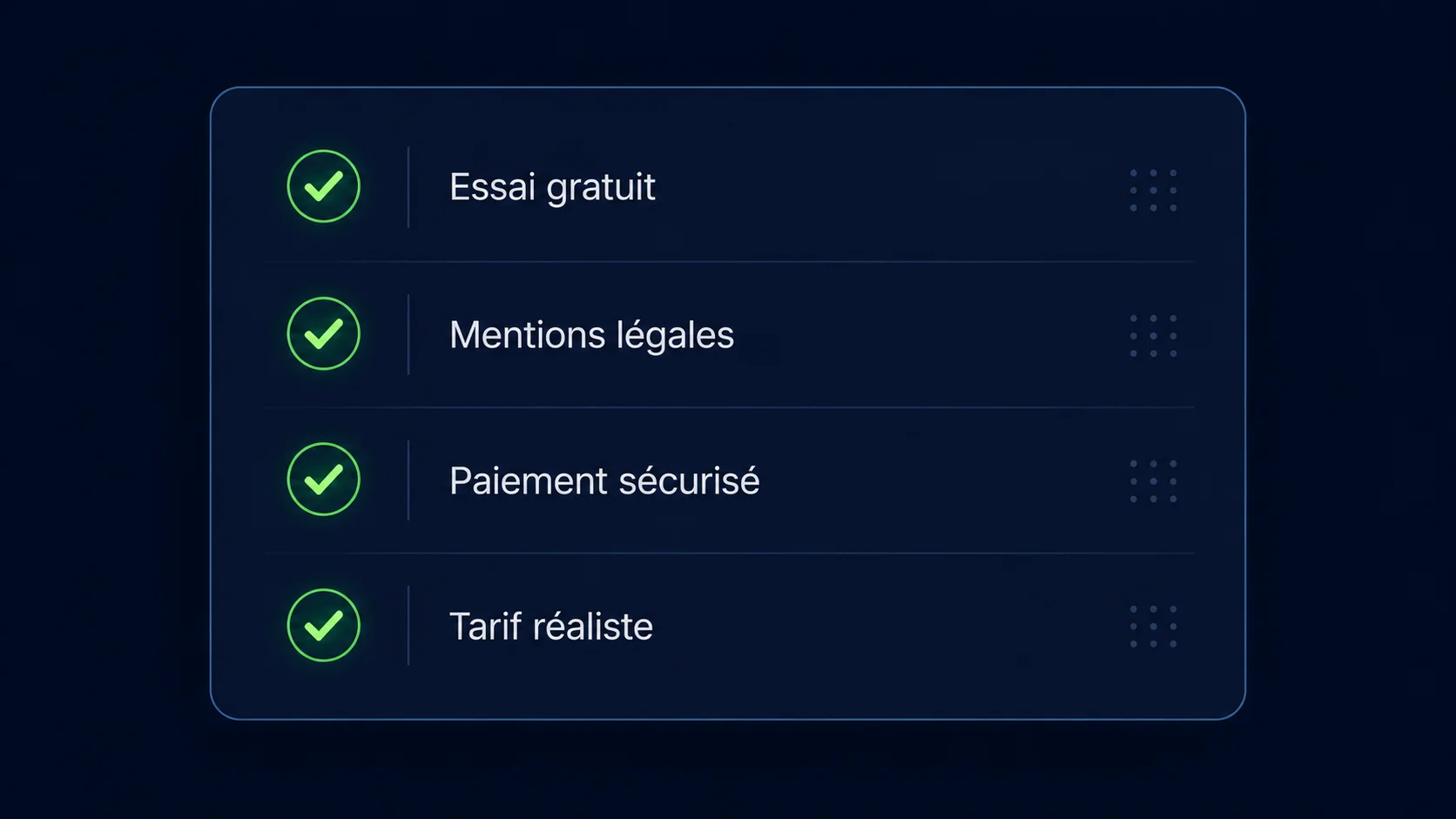 Critères pour vérifier qu'un fournisseur de code IPTV est fiable : essai gratuit, mentions légales, paiement sécurisé