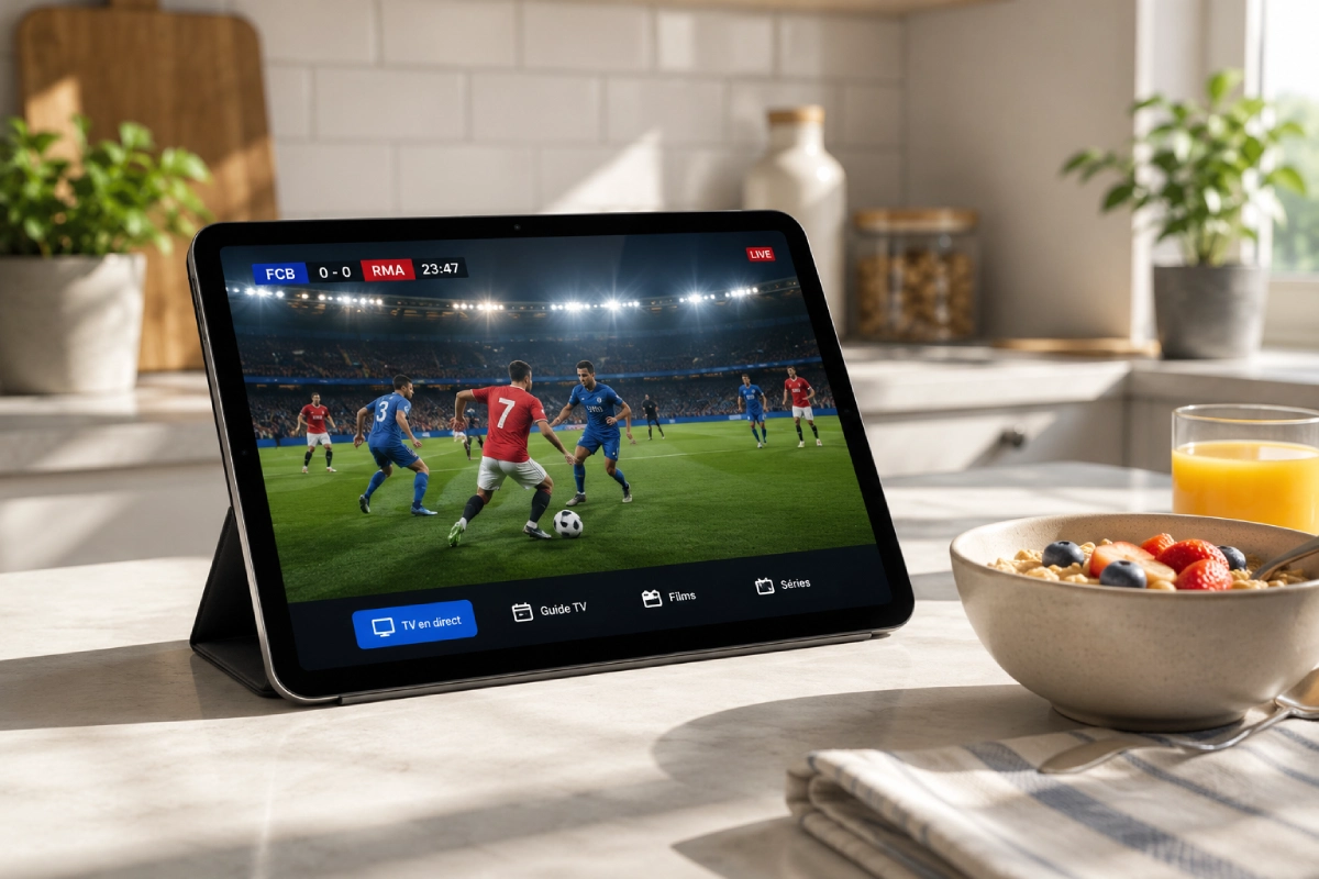IPTV sur iPad : match de football diffusé sur tablette en mode paysage