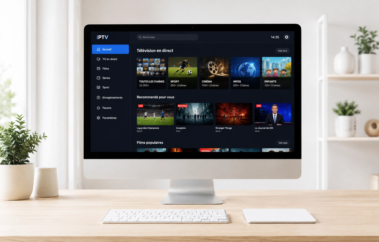 IPTV sur Mac : interface du lecteur affichée sur un ordinateur de bureau