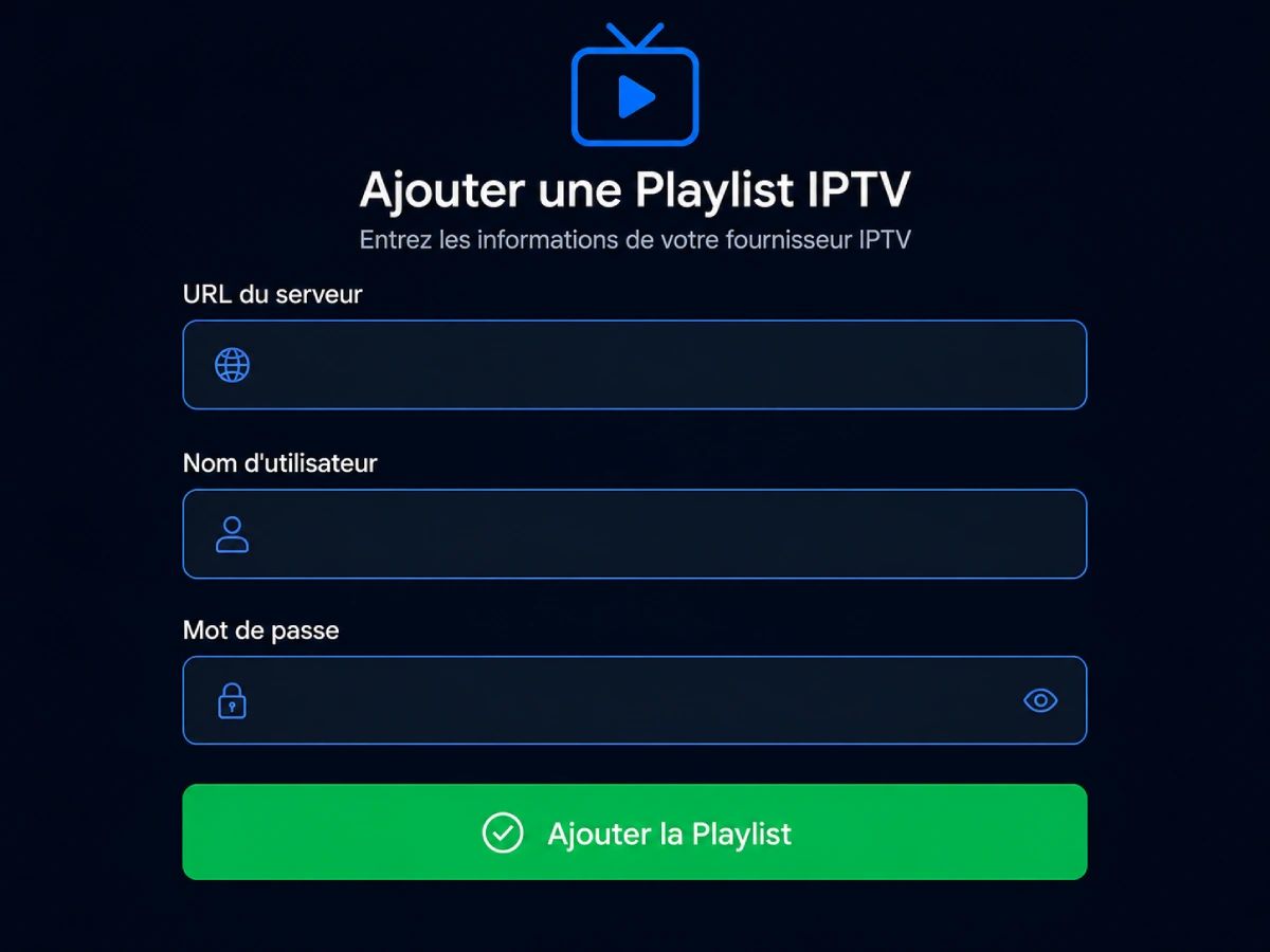 Formulaire de configuration Xtream Codes dans XCIPTV avec URL serveur et identifiants