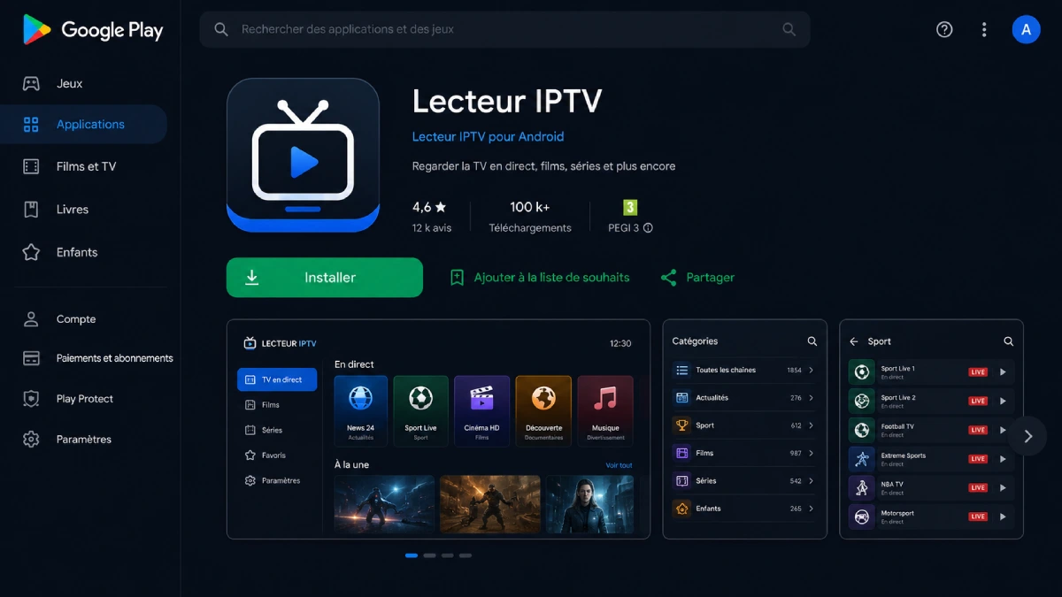 Interface d'accueil de l'application XCIPTV Player sur Android TV