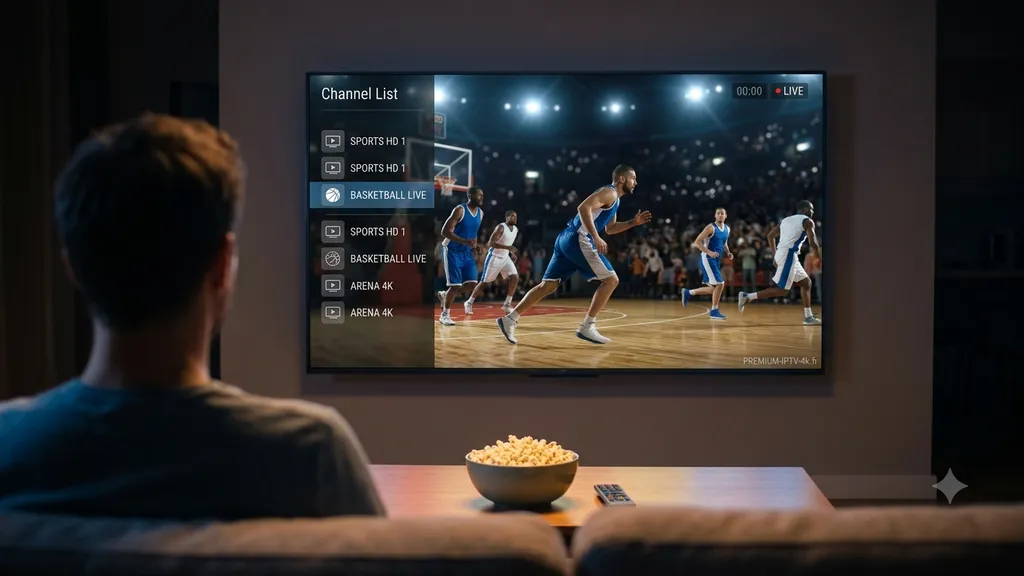 Match de basket NBA diffusé en 4K via un abonnement IPTV NBA sur un téléviseur de salon