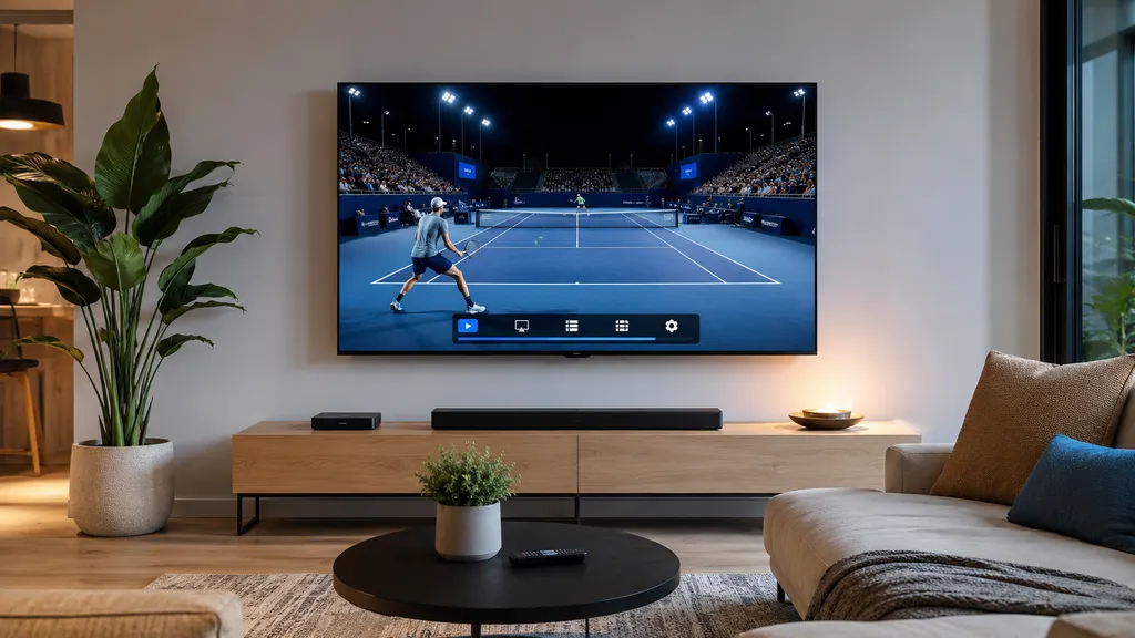 Interface IPTV tennis affichant quatre courts d'un Grand Chelem en simultané sur un téléviseur