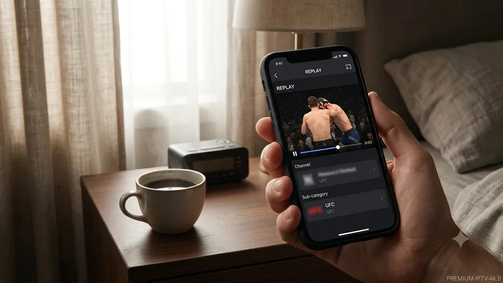Replay d'une main card UFC lancé au réveil sur iPhone via un abonnement IPTV